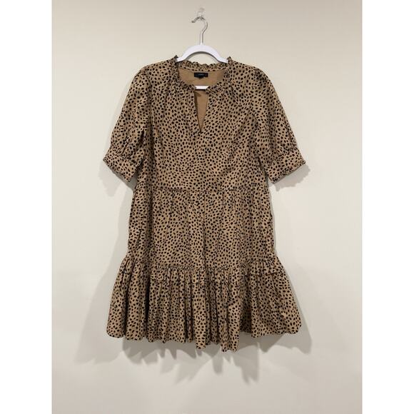 J Crew Ruffled Tiered Popover Dress Leopard Dot Size Small 2302 - Picture 2 of 10